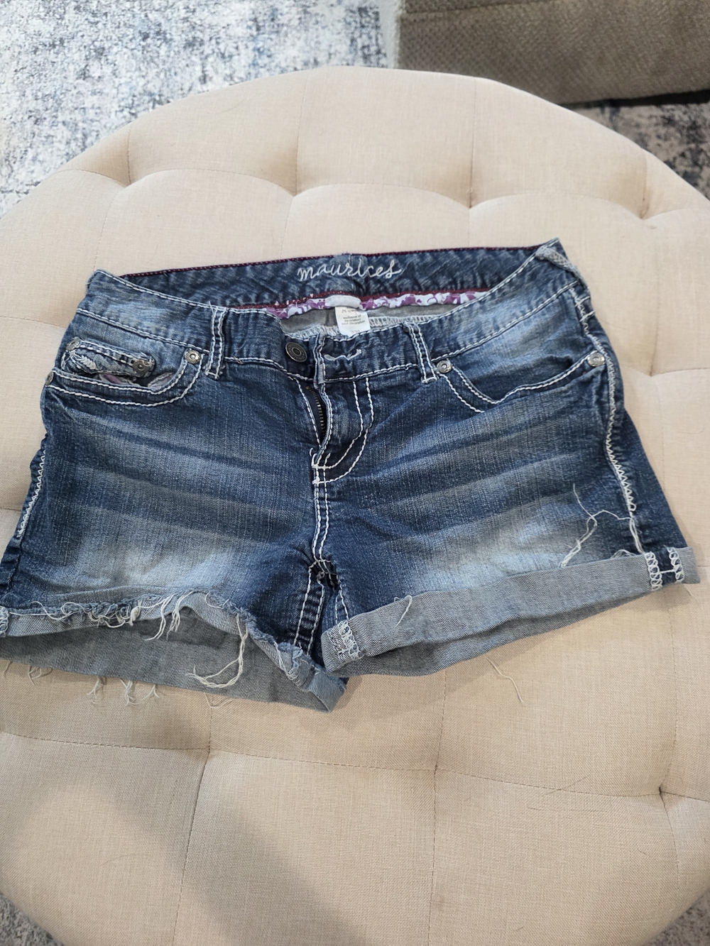 Maurices Rolled Hem Distressed Dark Blue Denim Shorts